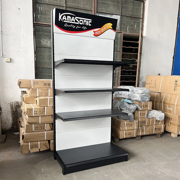 Factory Custom Size Color Logo single-sided 2 upright gondola shelf exhibition display rack