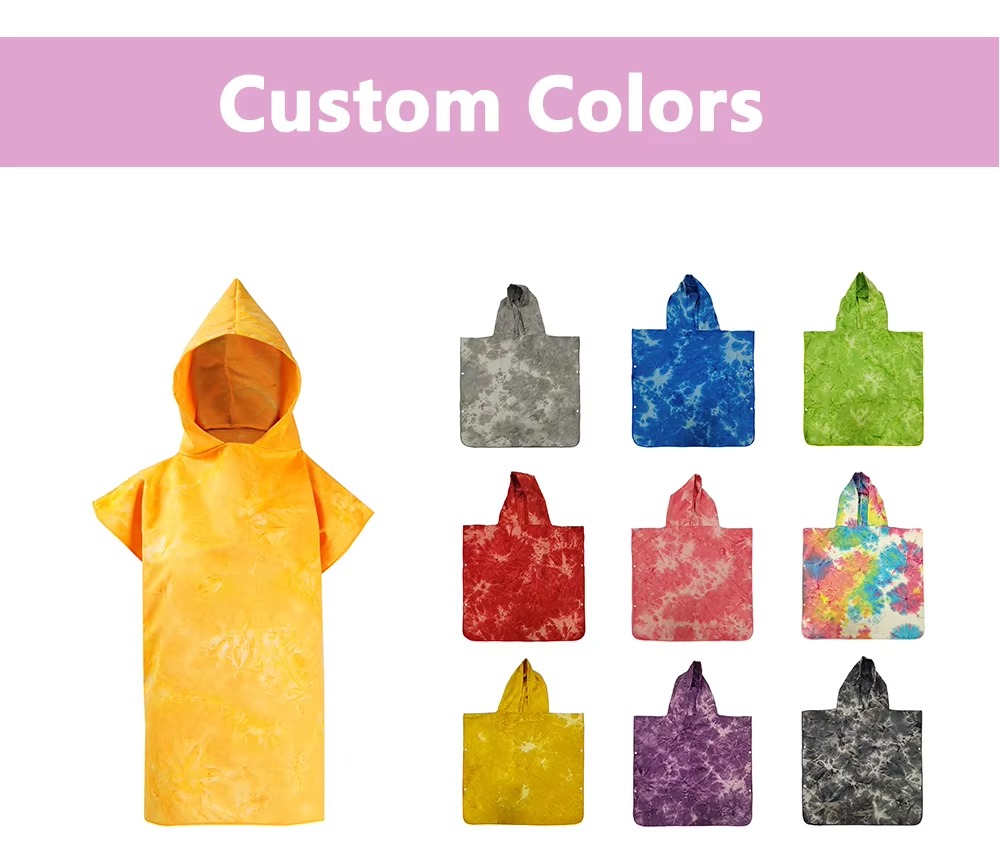 High Quality Custom Microfiber Poncho Towel Design Full Color Digital Printed Poncho Bath Towel Kids Hooded Beach Towel