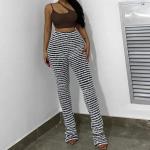 Mixed Color Fashion Casual Pants Winter Stripe High Waist Pants