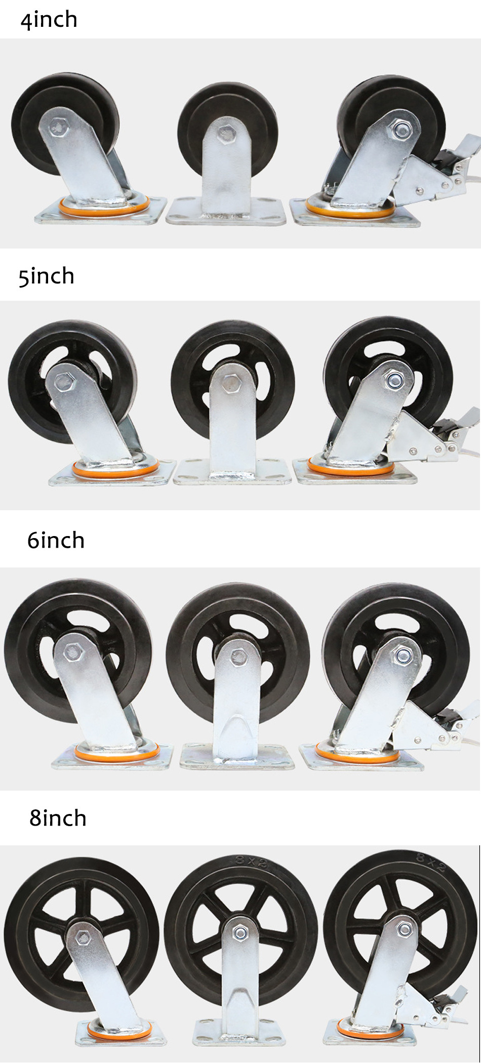 4inch 100mm Heavy Duty Scaffold Double Ball Bearing Black Rubber Iron Steel Core Swivel Caster Wheel
