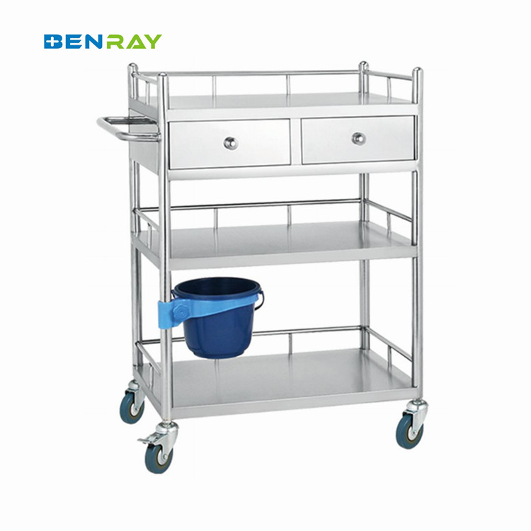 3 Layer Hospital Stainless Steel Medical Instrument Trolley