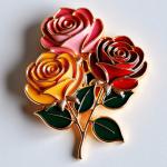 Zinc Alloy Rose Bouquet Fridge Magnet With Metallic Leaves