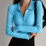 Women 2023 New Lapel Slim Slimming Tops Ladies Hollow Buttons Sexy V Neck Long