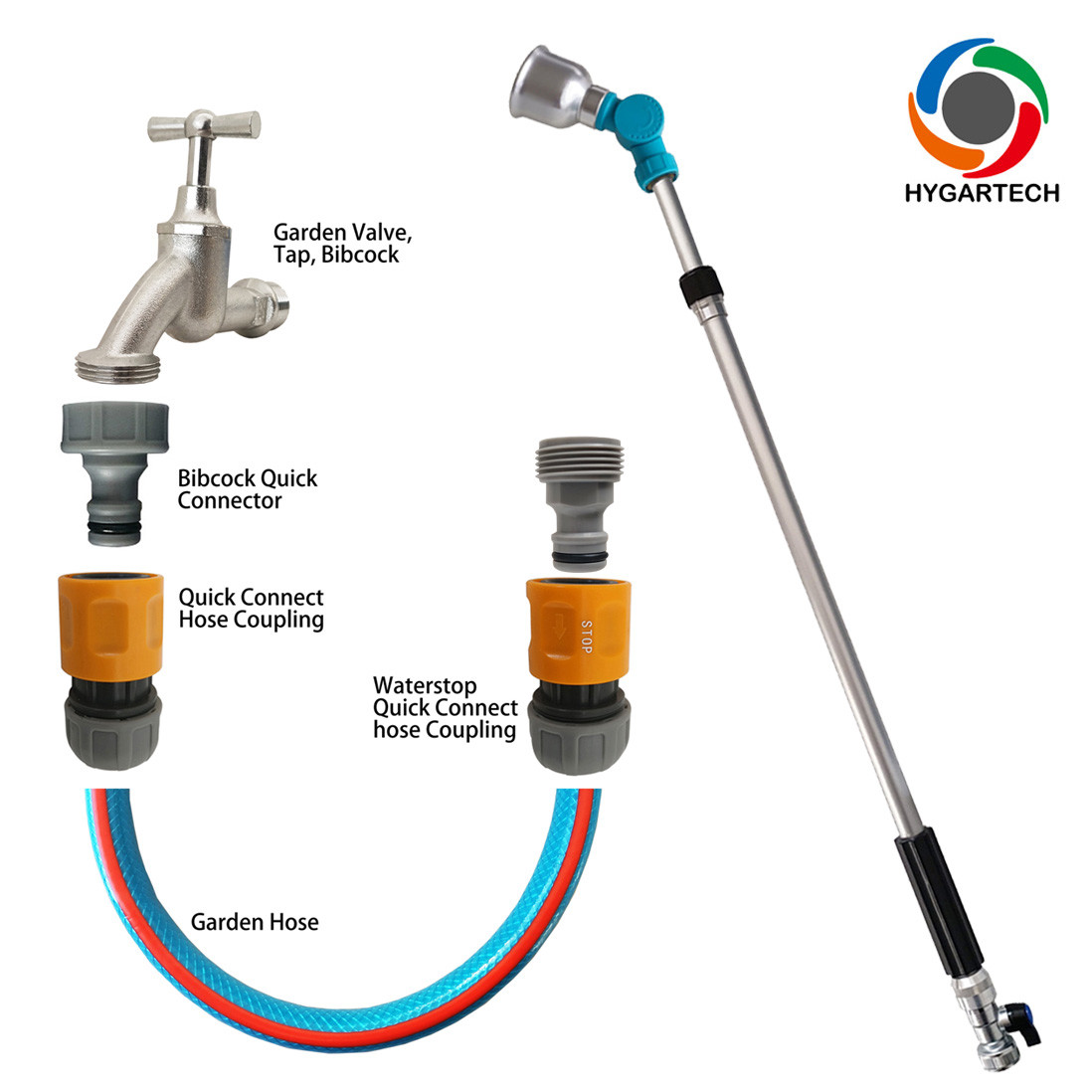 Telescopic Soft Rain Spray Wand W/ Swivel Head And Connector