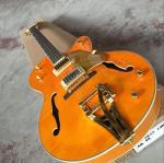 Tiger Flame jazz electric guitar.F hollow body jazz guitar. orange guitar