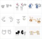 Cute Trendy Pink Flower Enamel Screw Back Earring Adorable 925 Sterling Silver