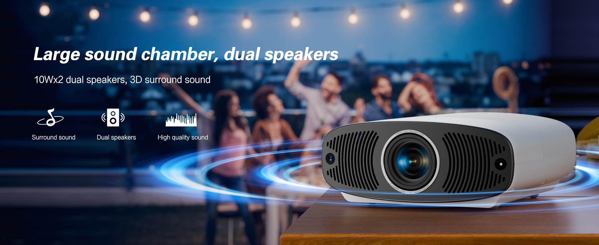 Flyin LCD LED Lamps Android Projector Built-In Stereo Speaker US EURO Plug