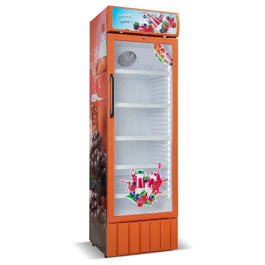 Glass Single Door Swing Upright Showcase Cooler 370L Commercial Refrigerator