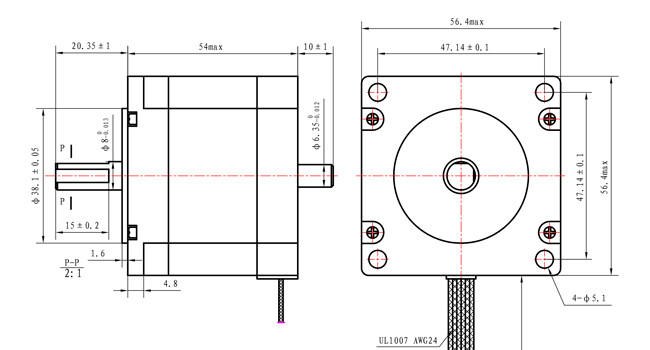 57×57×54mm Dual Shaft Stepper Motor 1.0A 0.9N.m NEMA 23 With Precision Instruments