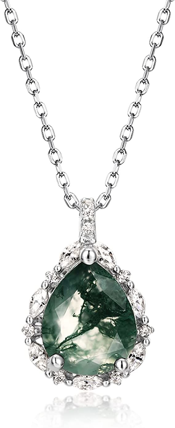 Natural Moss Agate 925 Sterling Silver Pendant Necklace For Birthday Green Gems Engagement Wedding Jewelry Gift