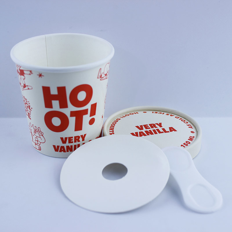 PE Coated Ice Cream Paper Cup With Lid 6 Oz 175ml Custom Printed Disposable