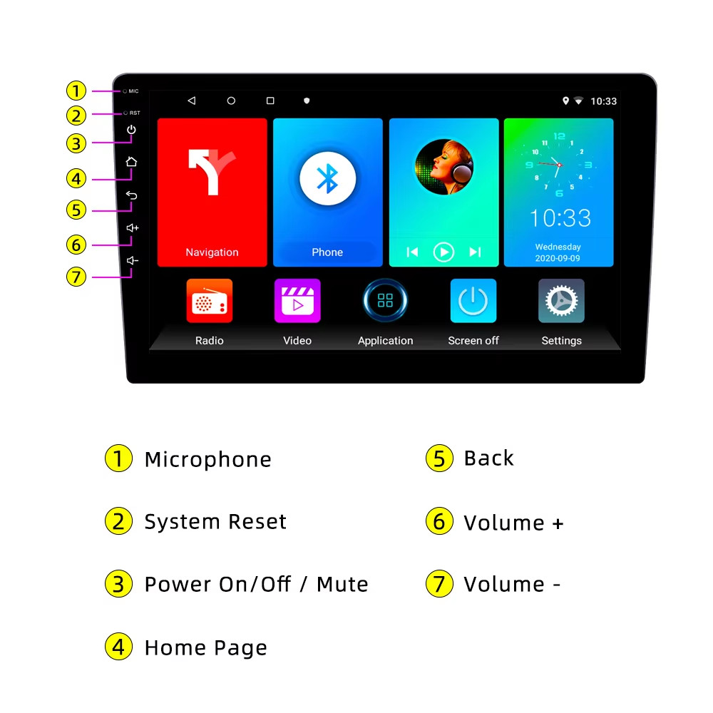 T100 Universal Car Radio Multimedia Android Navigation Touch Screen 9 In 10Inch