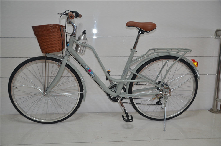 Made in China steel colorful 26 OL city bicicle for lady with Shimano thumb shifter 7 speed with pvc basket