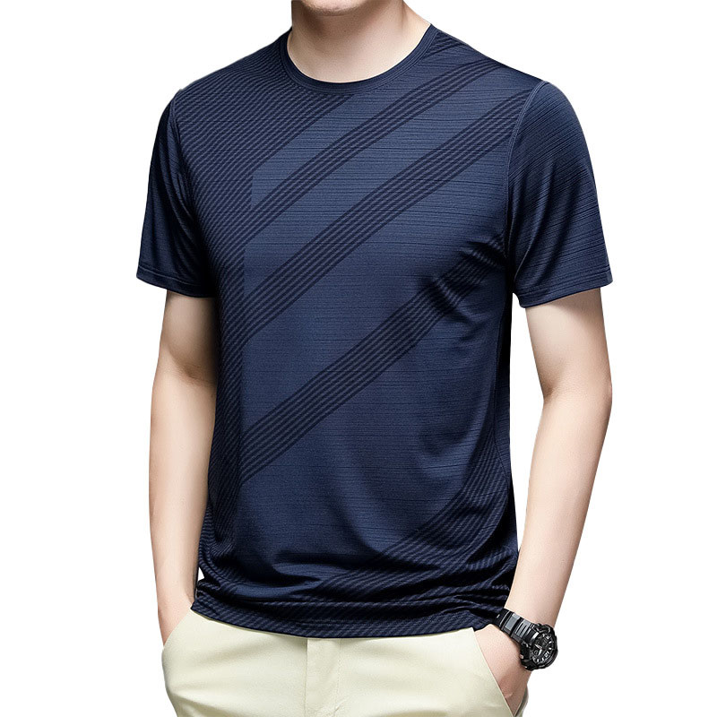 Summer Thin Casual Breathable Sports Loose Ice Silk Short Sleeve T Shirt Men