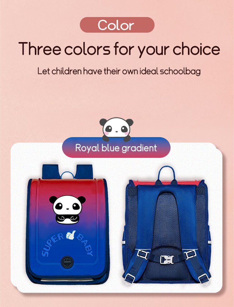 Pink Blue School Kids Backpack Zipper Pouch Waterproof Childrens Schoolbag