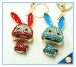 Trendy Rhinestone Cute Rabbit Shape Crystal Gold Plated Key Chain For Handbag