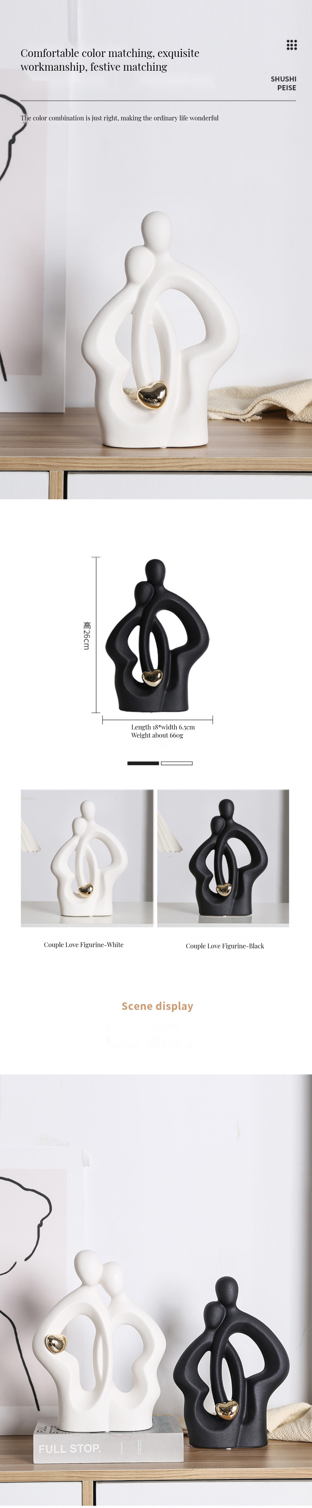 Love Couple Figurines Ornaments BAMBOO Abstract Hugged Lovers Statue Sculpture Cer