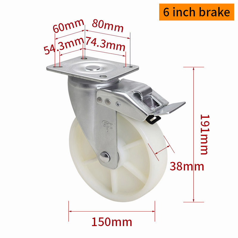 EDL‌ Medium Duty 6inch Caster TPA Plate by Rigid , Swivel and Brake Type 250kg 666P-26