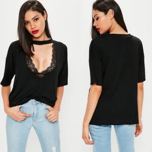 Quality Black Choker Neck Cut Out Clothing T Shirt Women wholesale