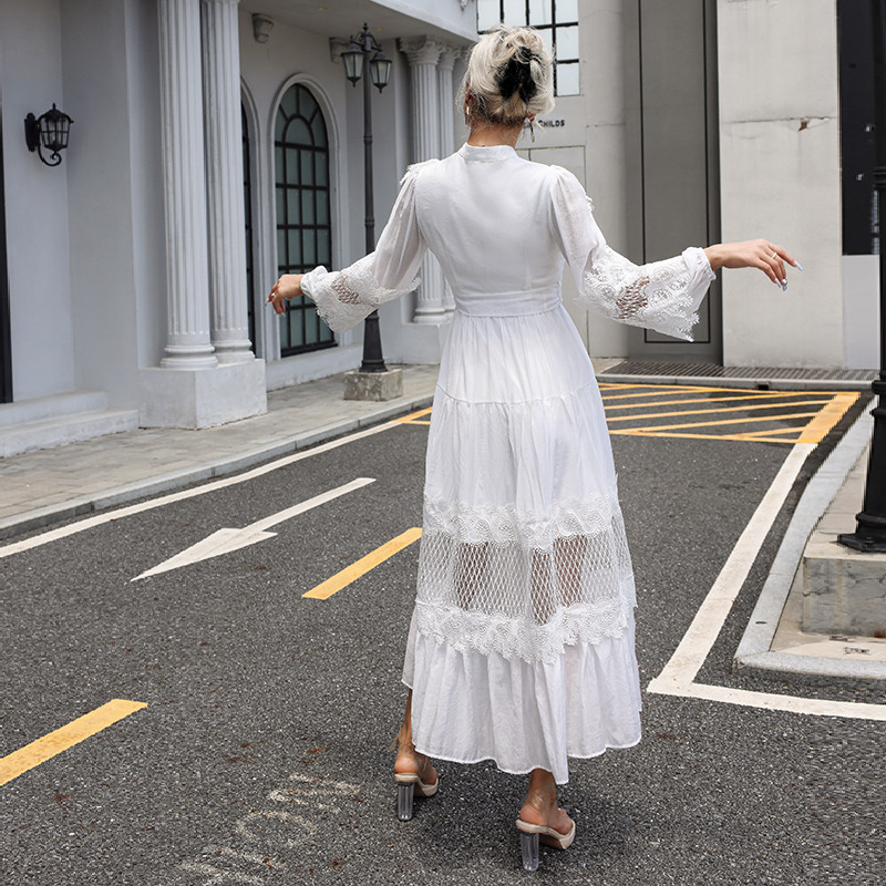 Embroidered Long Sleeve Lace Maxi Dress Plain Pattern For Wedding