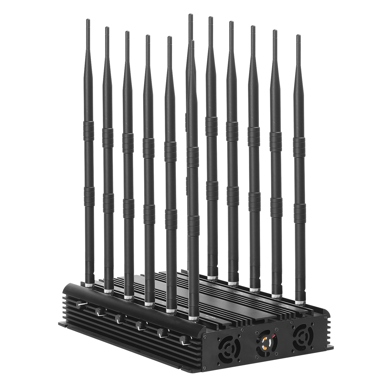 Multifunctional 12 antennas jammer shielding all 2G 3G 4G 5G WIFI GPSL1 LOJACK signals with 70 meters blocking distance