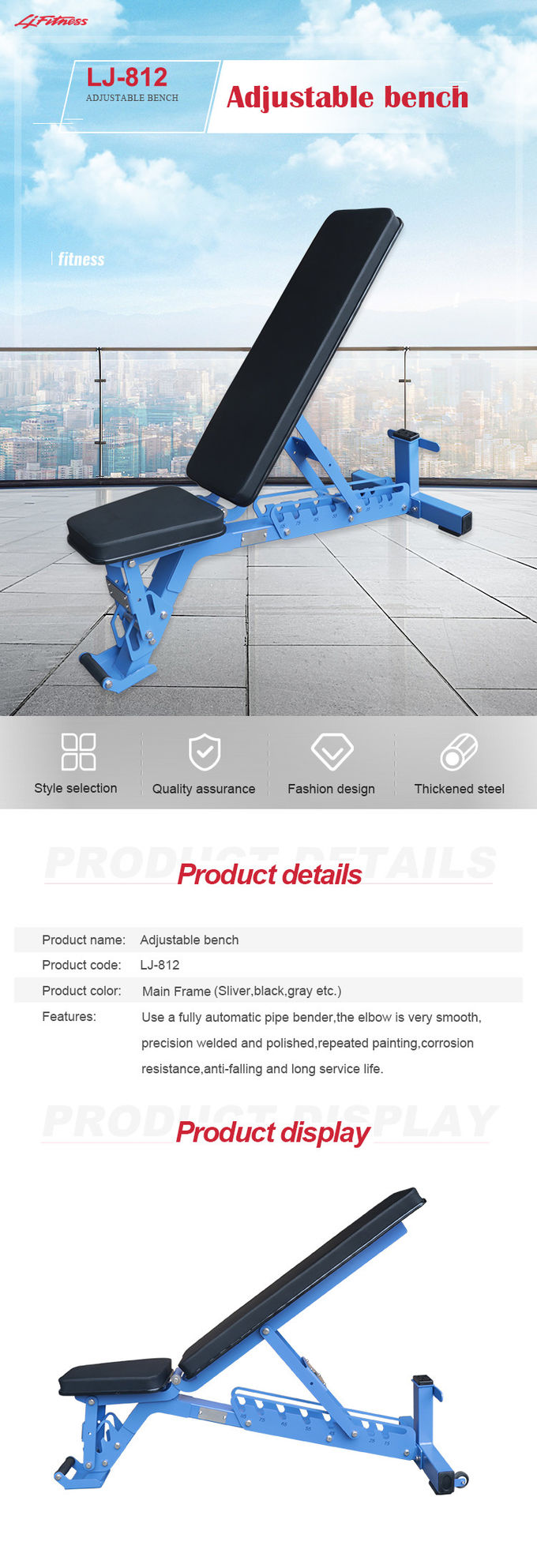 Blue Tube Full Gym Equipment Adjustable Weight Dumbbell Workout Bench