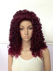 Quality Body Wave Wine Red Long Synthetic Wigs Afo Kinky Curly 18 inches wholesale