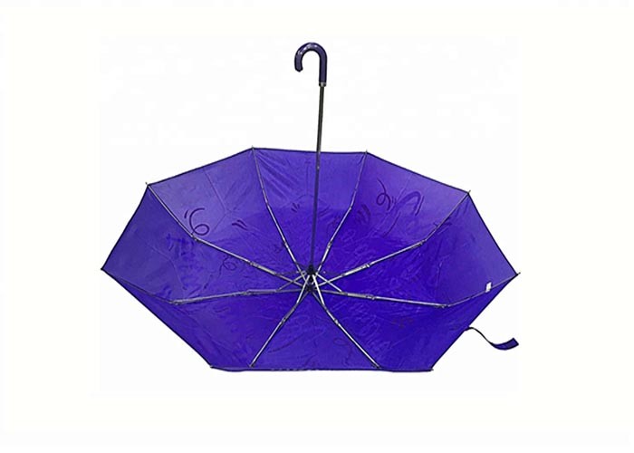 Waterproof Manual 3 Fold Umbrella , Fold Up Umbrella Pongee PU J Handle