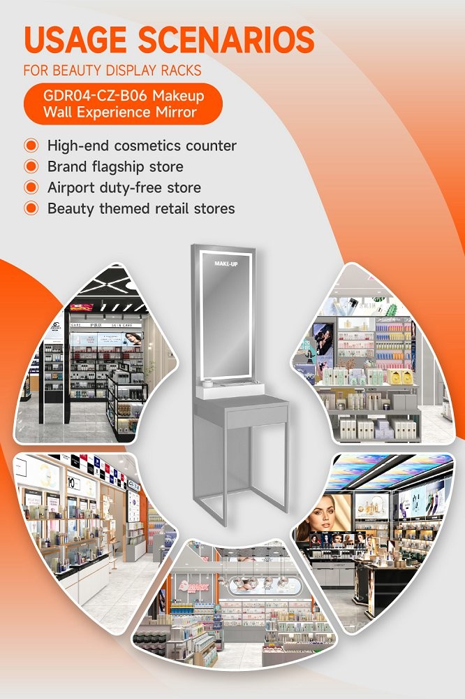 GDR04-CZ-B06 Makeup Wall Experience Mirror with Sandblasted White Light and Grey Glass Top for Cosmetics Brand Boutiques