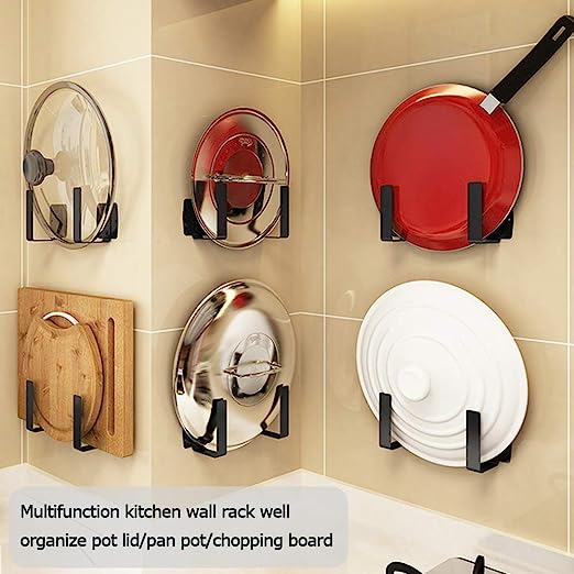 Wall-Mounted Pot Lid Rack Cutting Board Shelf Pot Cover Storage Rack with Self-Adhesive