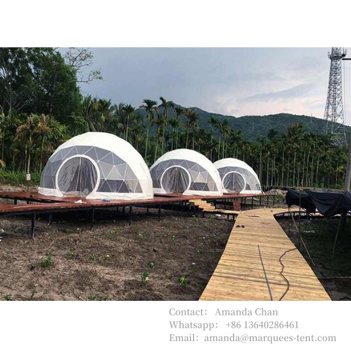 Transparent Customized Geodesic Connectors Mini Sunroom Glamping Hotel Dome Tent With Bathroom