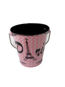 Quality Eiffel Tower Printed Black Tin Metal Bucket With Handle Metal Pail Black wholesale