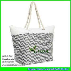 Quality LUDA neutical black white striped woven straw fashion tote shoulder purse wholesale