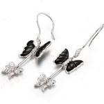 18K White Gold with Diamonds Balck Onyx Butterfly Dangle Earrings (GDE019)