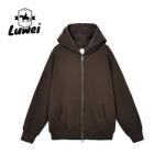 Zip Plain Street Wear Hoodie Men Slim Heavyweight Cotton Sweatshirt