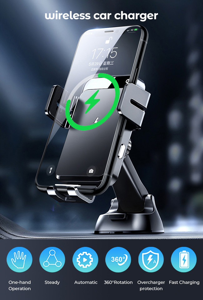 Sliding Cover Magsafe Wireless Car Charger Three Way Automatic Adjustment Clamp Arm