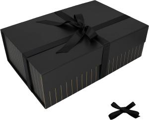 Quality Long Ribbon Magnetic Gift Box Cardboard Matte Black wholesale