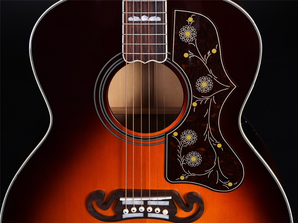 Customized 43 Inch jumbo size solid wood acoustic guitar flamed maple back side rosewood fingerboard
