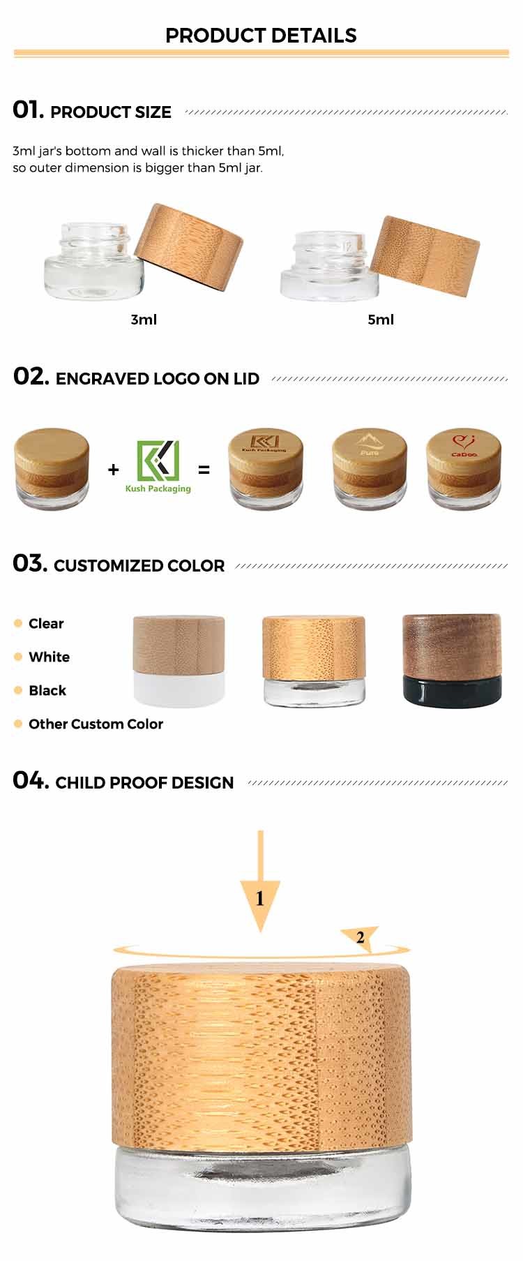 Essential Oil Screw Cap Dab Jar Child Resistant Bamboo Lid Jar 3ml 5ml