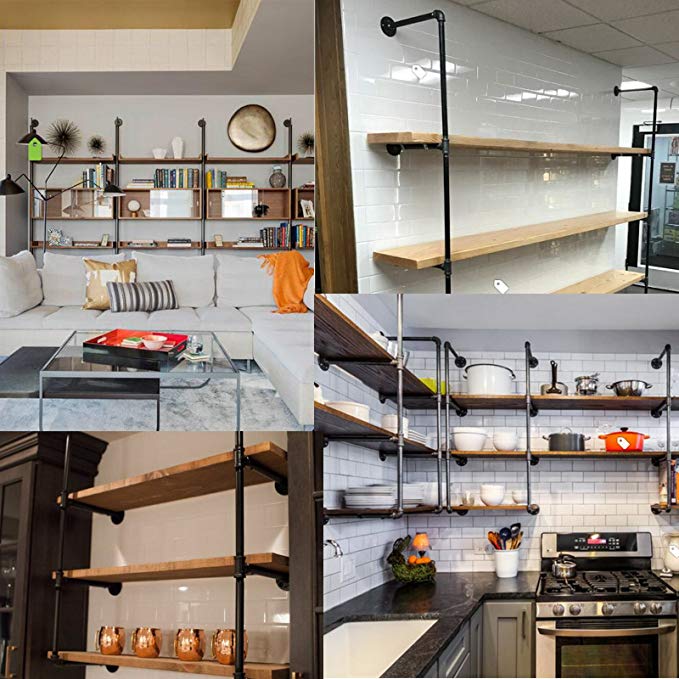Vintage Retro DIY Open Bookshelf Storage 4 Tier Industrial Wall Iron Pipe Shelf Shelves 3 Layer Shelving Bracket
