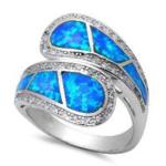 Blue Opal Greek Key Design Wraparound 925 Sterling Silver Ring Handmade Opal
