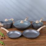 Various Models Grey Kitchen Cookware Sets Maifan Stone With Anti Heat Handle
