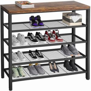 Quality Rustic Large 5 Tier Metal 18 Pair Shoe Rack Unit With Wood Board wholesale
