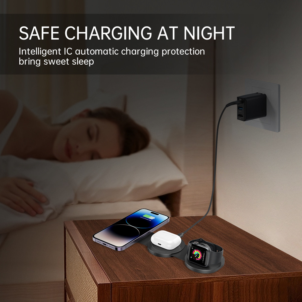 3-in-1 Foldable Wireless Magnetic Charger with Foreign Object Detection