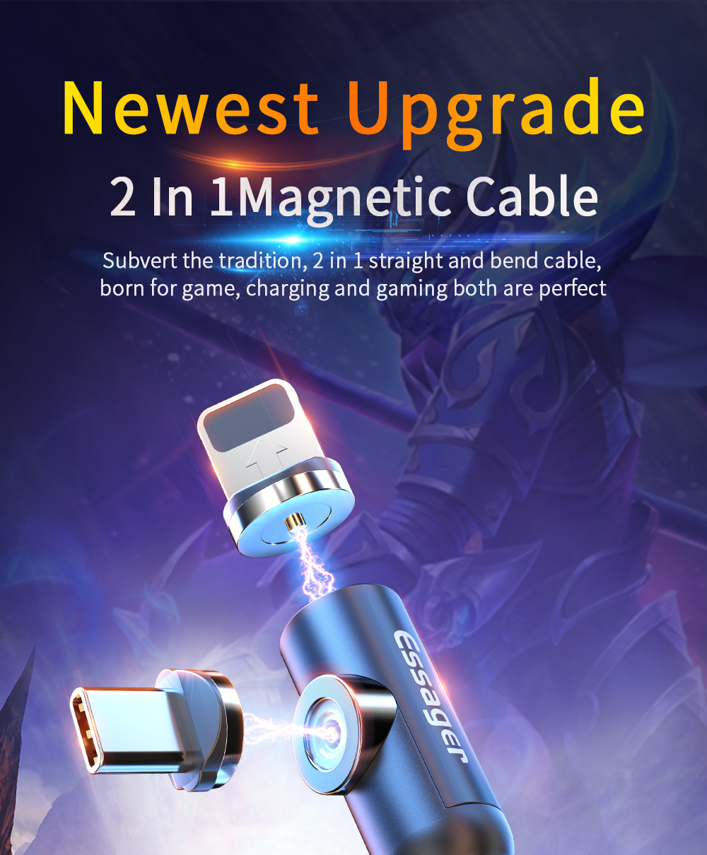 Type C Micro USB IOS LED 3 In 1 Magnetic Charger Cable With Two Head Charging