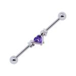 316 Stainless Steel Cute Industrial Piercing Jewelry 14G Purple Heart Zircon