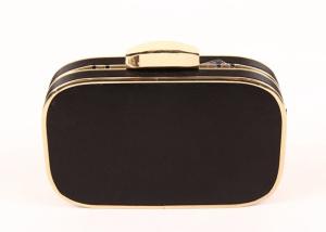 Quality Elegant Black Satin Clutch Bag Metal Frame With Removable Metal Chain wholesale
