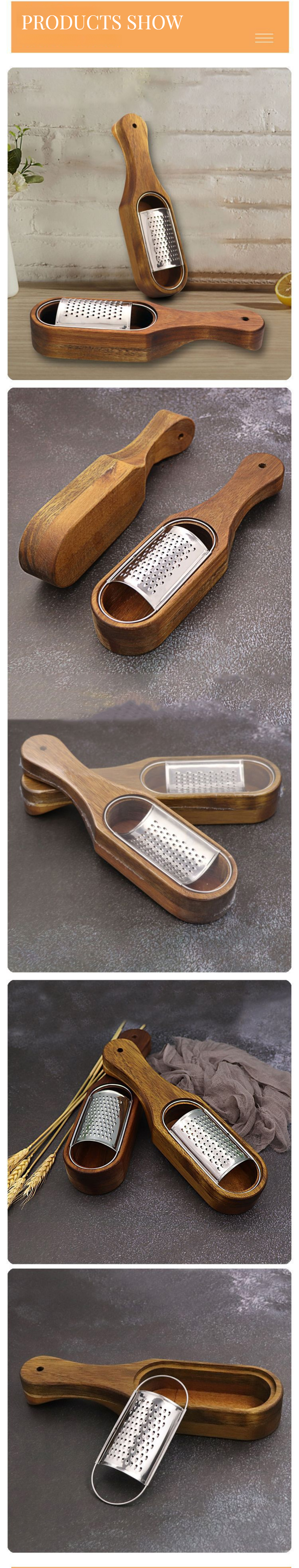 1 Piece Cheese Grater Stainless Steel with Removable Acacia Wood Collection Container