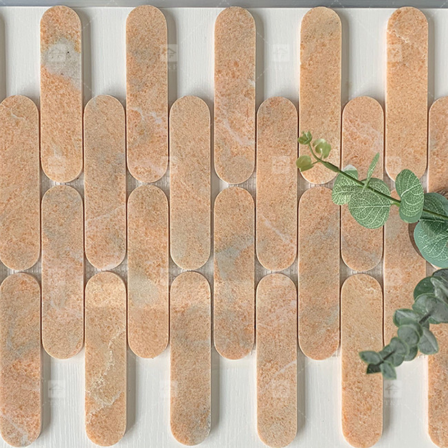 Long Oval Stone Mosaic Subway Wall Tiles For Bathroom And Living Room