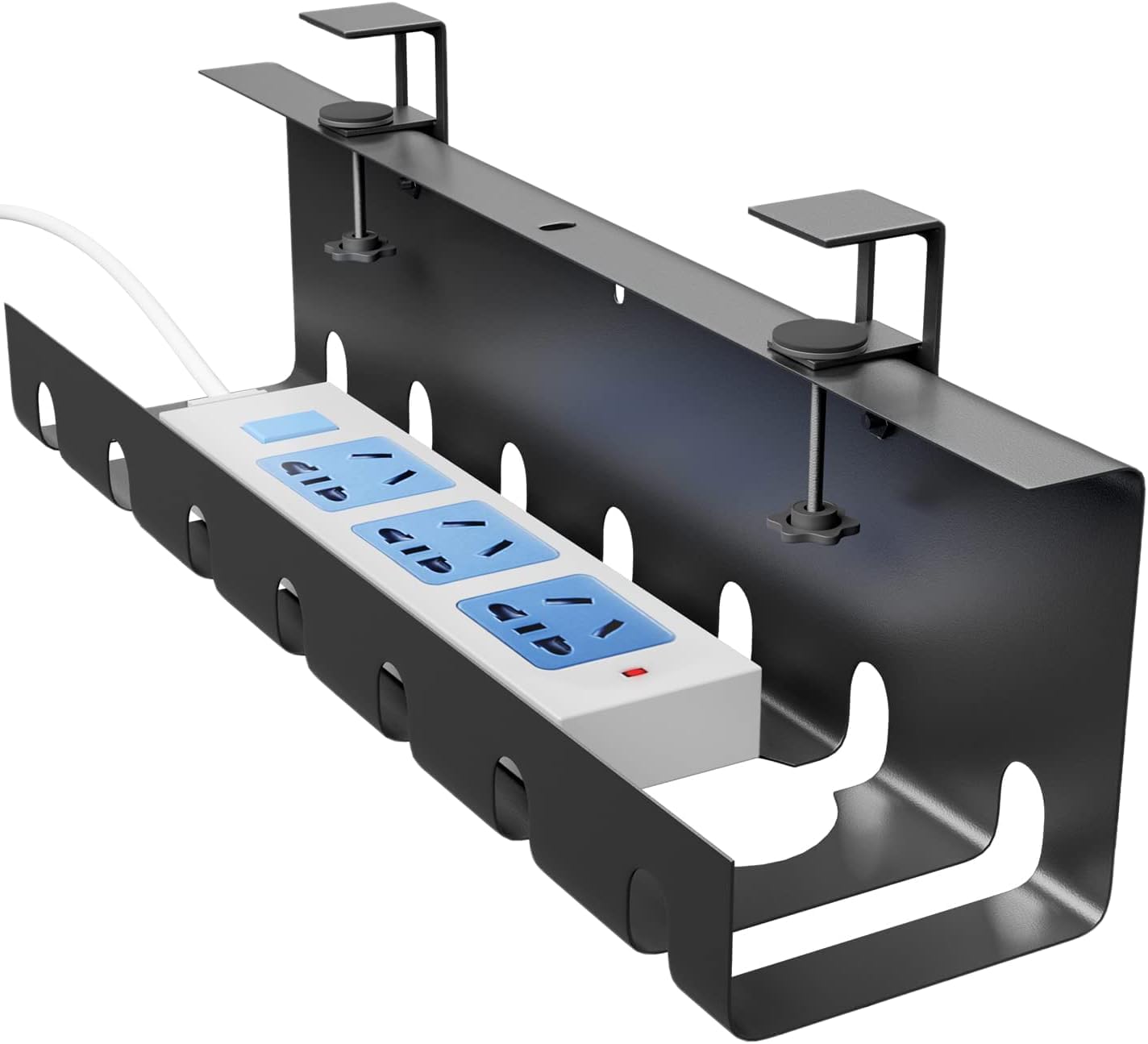 Space-saving Under Desk No Drill Cable Management Tray with Metal Wire Management Box